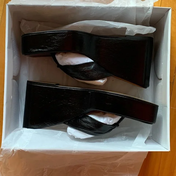 Black Leather Wedge Sandals - Picture 4 of 4